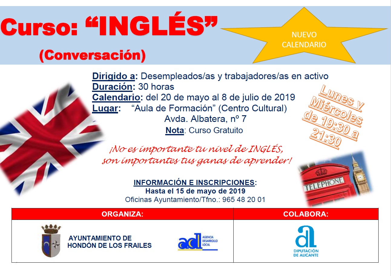 Curso Ingles Conversacion Mayo Junio 19 Lunes Y Miercoles De 19 30 21 30 H Ayto Hondon De Los Frailes