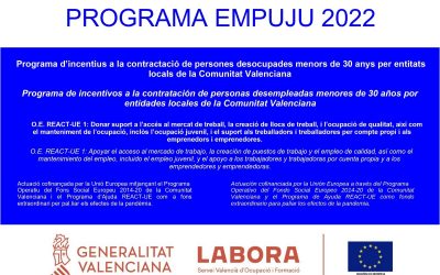 Inicio del PROGRAMA EMPUJU 2022, destinado a la contratación de personas desocupadas menores de 30 años para entidades locales de la Comunidad Valenciana