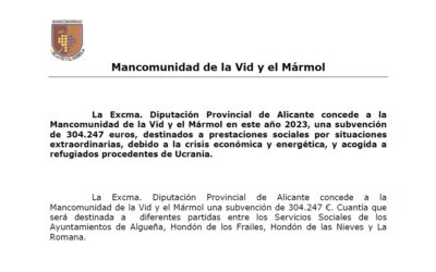 Anuncio «subvención de destinados a prestaciones sociales por situaciones extraordinarias, debido a la crisis económica y energética, y acogida a refugiados procedentes de Ucrania»