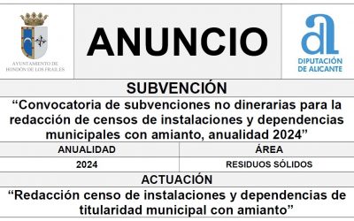 “Convocatoria de subvenciones no dinerarias para la redacción de censos de instalaciones y dependencias municipales con amianto, anualidad 2024”