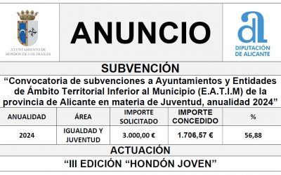 “Convocatoria de subvenciones a Ayuntamientos y Entidades de Ámbito Territorial Inferior al Municipio (E.A.T.I.M) de la provincia de Alicante en materia de Juventud, anualidad 2024”