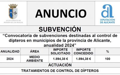 “Convocatoria de subvenciones destinadas al control de dípteros en municipios de la provincia de Alicante, anualidad 2024”