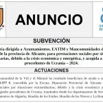 Convocatoria dirigida a Ayuntamientos, EATIM y Mancomunidades de Servicios Sociales de la provincia de Alicante, para prestaciones sociales por situaciones extraordinarias, debido a la crisis económica y energética, y acogida a refugiados procedentes de Ucrania – 2024.