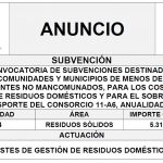 “CONVOCATORIA DE SUBVENCIONES DESTINADAS A MANCOMUNIDADES Y MUNICIPIOS DE MENOS DE 4.000 HABITANTES NO MANCOMUNADOS, PARA LOS COSTES DE GESTIÓN DE RESIDUOS DOMÉSTICOS Y PARA EL SOBRECOSTE DE TRANSPORTE DEL CONSORCIO 11-A6, ANUALIDAD 2024”