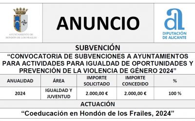 “CONVOCATORIA DE SUBVENCIONES A AYUNTAMIENTOS PARA ACTIVIDADES PARA IGUALDAD DE OPORTUNIDADES Y PREVENCIÓN DE LA VIOLENCIA DE GÉNERO 2024”