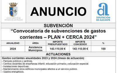 “Convocatoria de subvenciones de gastos corrientes – PLAN + CERCA 2024”